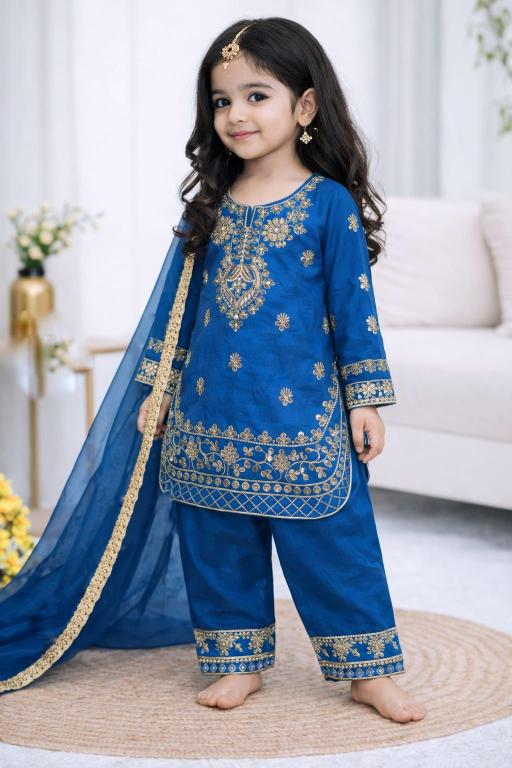 Ramzan Eid Special Kids Festive Silk Blue Baby clothes wholesaler in Surat